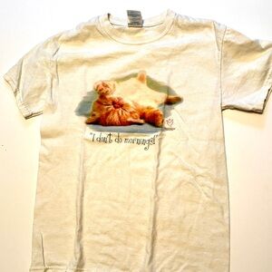 Vintage Cat Graphic “I Don’t Do Mornings” T-Shirt Cream Size S